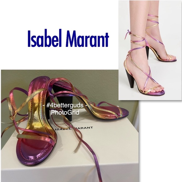 NEW ISABEL MARANT Aliza Leather Ankle Strap Sandal Metallic Pink Ombré 40FR 8MP - Picture 16 of 16